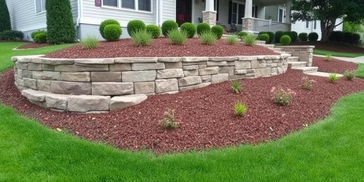 Finished landscaping with retaining wall